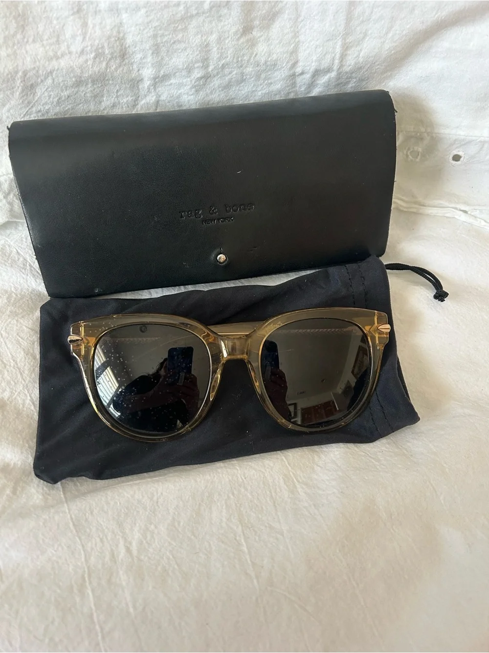 rag & bone Translucent Tan Frame Sunglasses with Black Lenses